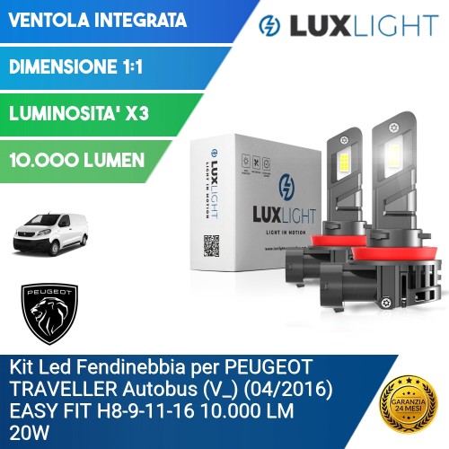 Kit Led Fendinebbia per PEUGEOT TRAVELLER Autobus (V_) (04/2016) EASY FIT H8-9-11-16 10.000 LM 20W