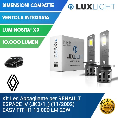 Kit Led Abbagliante per RENAULT ESPACE IV (JK0/1_) (11/2002) EASY FIT H1 10.000 LM 20W