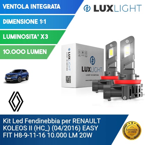 Kit Led Fendinebbia per RENAULT KOLEOS II (HC_) (04/2016) EASY FIT H8-9-11-16 10.000 LM 20W