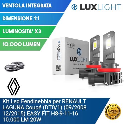 Kit Led Fendinebbia per RENAULT LAGUNA Coupé (DT0/1) (09/2008 12/2015) EASY FIT H8-9-11-16 10.000 LM 20W