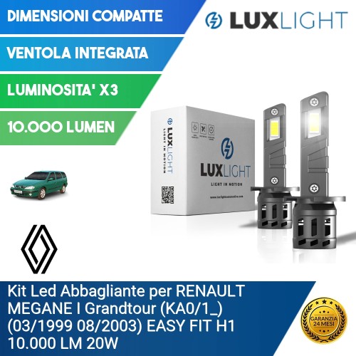 Kit Led Abbagliante per RENAULT MEGANE I Grandtour (KA0/1_) (03/1999 08/2003) EASY FIT H1 10.000 LM 20W