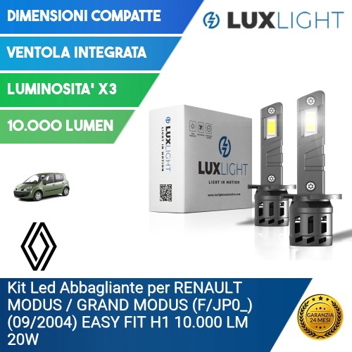 Kit Led Abbagliante per RENAULT MODUS / GRAND MODUS (F/JP0_) (09/2004) EASY FIT H1 10.000 LM 20W