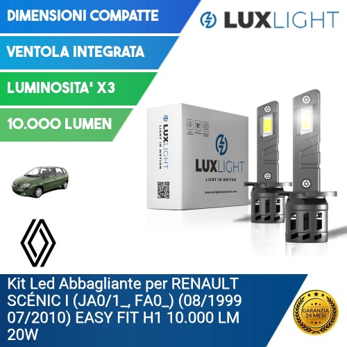 Kit Led Abbagliante per RENAULT SCÉNIC I (JA0/1_, FA0_) (08/1999 07/2010) EASY FIT H1 10.000 LM 20W