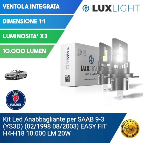 Kit Led Anabbagliante per SAAB 9-3 (YS3D) (02/1998 08/2003) EASY FIT H4-H19 10.000 LM 20W