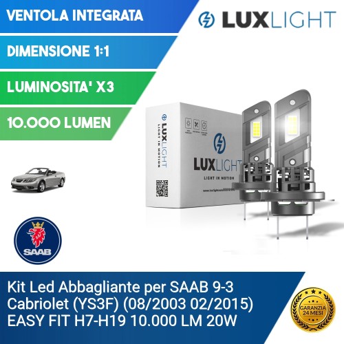 Kit Led Abbagliante per SAAB 9-3 Cabriolet (YS3F) (08/2003 02/2015) EASY FIT H7-H18 10.000 LM 20W