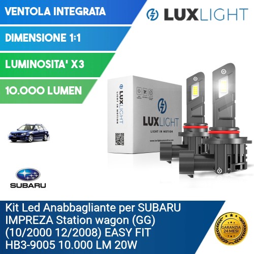 Kit Led Anabbagliante per SUBARU IMPREZA Station wagon (GG) (10/2000 12/2008) EASY FIT HB3-9005 10.000 LM 20W