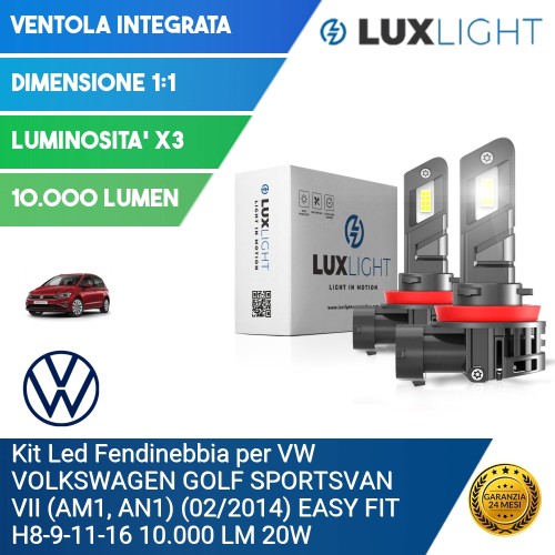 Kit Led Fendinebbia per VW VOLKSWAGEN GOLF SPORTSVAN VII (AM1, AN1) (02/2014) EASY FIT H8-9-11-16 10.000 LM 20W