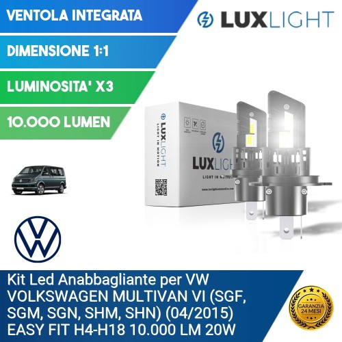 Kit Led Anabbagliante per VW VOLKSWAGEN MULTIVAN VI (SGF, SGM, SGN, SHM, SHN) (04/2015) EASY FIT H4-H18 10.000 LM 20W