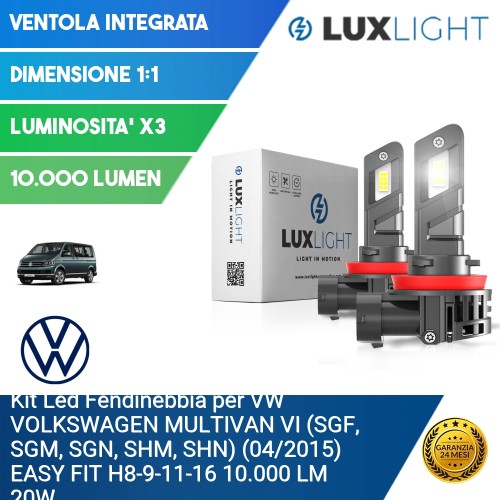 Kit Led Fendinebbia per VW VOLKSWAGEN MULTIVAN VI (SGF, SGM, SGN, SHM, SHN) (04/2015) EASY FIT H8-9-11-16 10.000 LM 20W