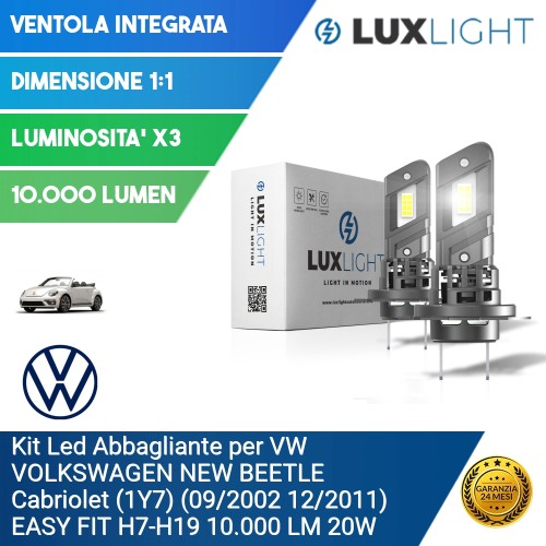 Kit Led Abbagliante per VW VOLKSWAGEN NEW BEETLE Cabriolet (1Y7) (09/2002 12/2011) EASY FIT H7-H18 10.000 LM 20W