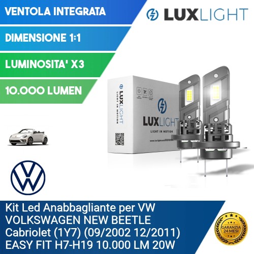 Kit Led Anabbagliante per VW VOLKSWAGEN NEW BEETLE Cabriolet (1Y7) (09/2002 12/2011) EASY FIT H7-H19 10.000 LM 20W