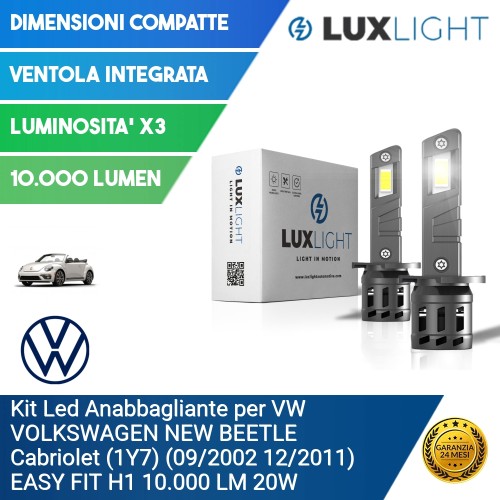 Kit Led Anabbagliante per VW VOLKSWAGEN NEW BEETLE Cabriolet (1Y7) (09/2002 12/2011) EASY FIT H1 10.000 LM 20W