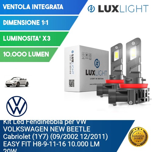 Kit Led Fendinebbia per VW VOLKSWAGEN NEW BEETLE Cabriolet (1Y7) (09/2002 12/2011) EASY FIT H8-9-11-16 10.000 LM 20W