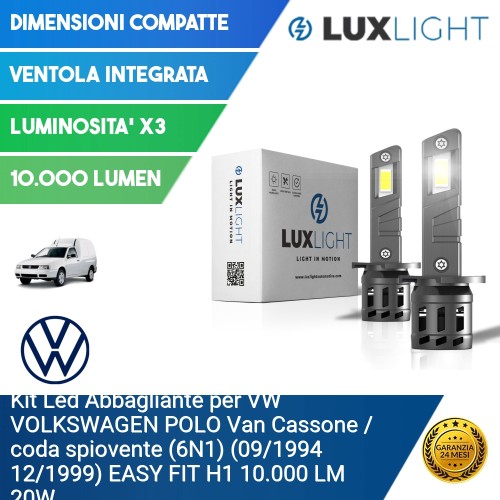 Kit Led Abbagliante per VW VOLKSWAGEN POLO Van Cassone / coda spiovente (6N1) (09/1994 12/1999) EASY FIT H1 10.000 LM 20W