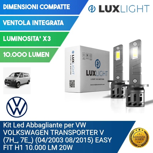 Kit Led Abbagliante per VW VOLKSWAGEN TRANSPORTER V (7H_, 7E_) (04/2003 08/2015) EASY FIT H1 10.000 LM 20W