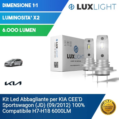 Kit Led Abbagliante per KIA CEE'D Sportswagon (JD) (09/2012) 100% Compatibile H7-H18 6000LM