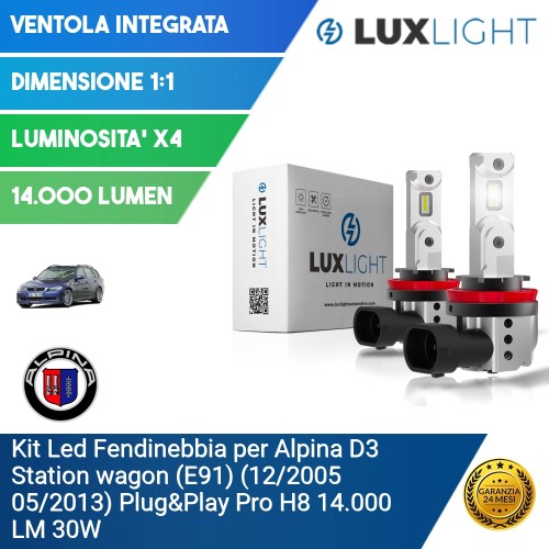 Kit Led Fendinebbia per Alpina D3 Station wagon (E91) (12/2005 05/2013) Plug&Play Pro H8 14.000 LM 30W