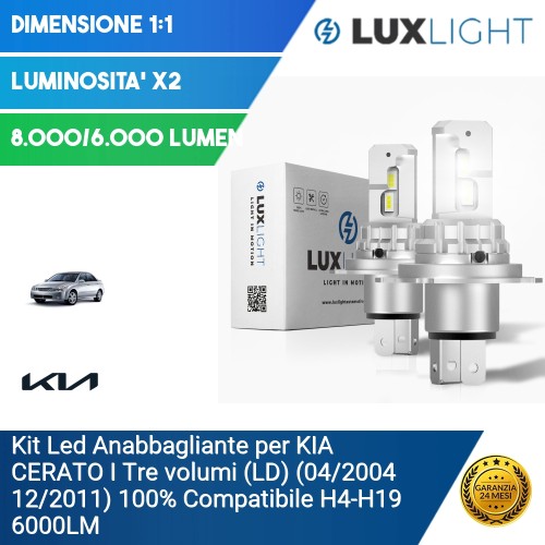 Kit Led Anabbagliante per KIA CERATO I Tre volumi (LD) (04/2004 12/2011) 100% Compatibile H4-H19 6000LM