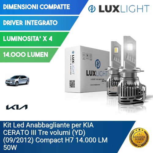 Kit Led Anabbagliante per KIA CERATO III Tre volumi (YD) (09/2012) Compact H7 14.000 LM 50W