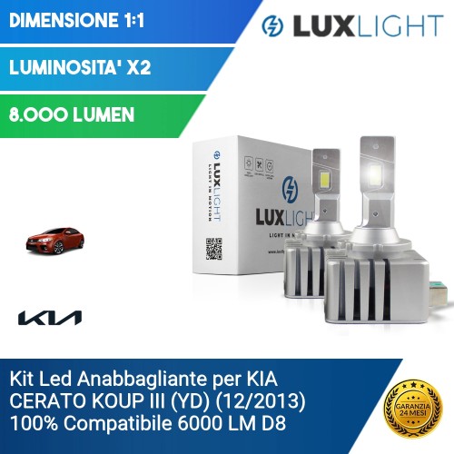 Kit Led Anabbagliante per KIA CERATO KOUP III (YD) (12/2013) 100% Compatibile 6000 LM D8