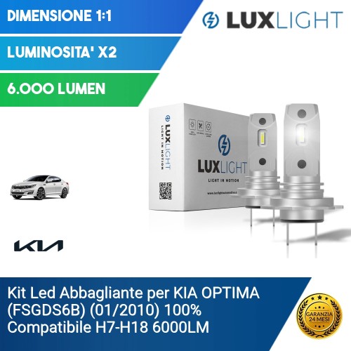 Kit Led Abbagliante per KIA OPTIMA (FSGDS6B) (01/2010) 100% Compatibile H7-H18 6000LM