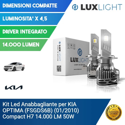 Kit Led Anabbagliante per KIA OPTIMA (FSGDS6B) (01/2010) Compact H7 14.000 LM 50W