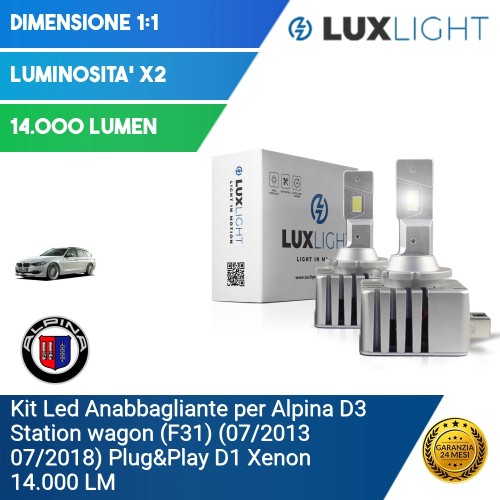 Kit Led Anabbagliante per Alpina D3 Station wagon (F31) (07/2013 07/2018) Plug&Play D1 Xenon 14.000 LM