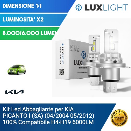 Kit Led Abbagliante per KIA PICANTO I (SA) (04/2004 05/2012) 100% Compatibile H4-H19 6000LM