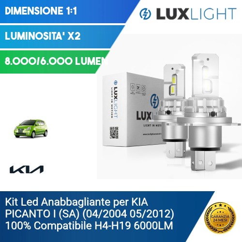 Kit Led Anabbagliante per KIA PICANTO I (SA) (04/2004 05/2012) 100% Compatibile H4-H19 6000LM