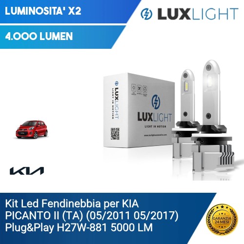 Kit Led Fendinebbia per KIA PICANTO II (TA) (05/2011 05/2017) Plug&Play H27W-881 5000 LM