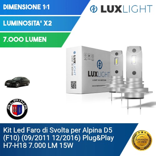 Kit Led Faro di Svolta per Alpina D5 (F10) (09/2011 12/2016) Plug&Play H7-H18 7.000 LM 15W