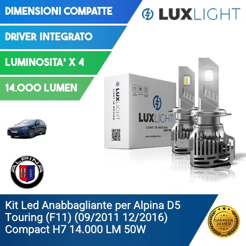 Kit Led Anabbagliante per Alpina D5 Touring (F11) (09/2011 12/2016) Compact H7 14.000 LM 50W