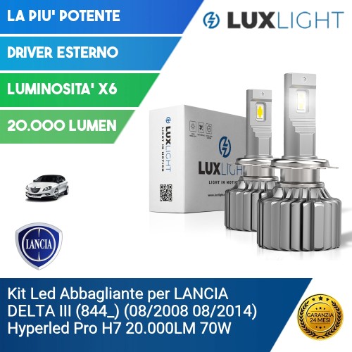 Kit Led Abbagliante per LANCIA DELTA III (844_) (08/2008 08/2014) Hyperled Pro H7 20.000LM 70W