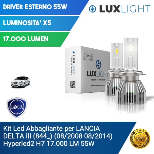 Kit Led Abbagliante per LANCIA DELTA III (844_) (08/2008 08/2014) Hyperled2 H7 17.000 LM 55W