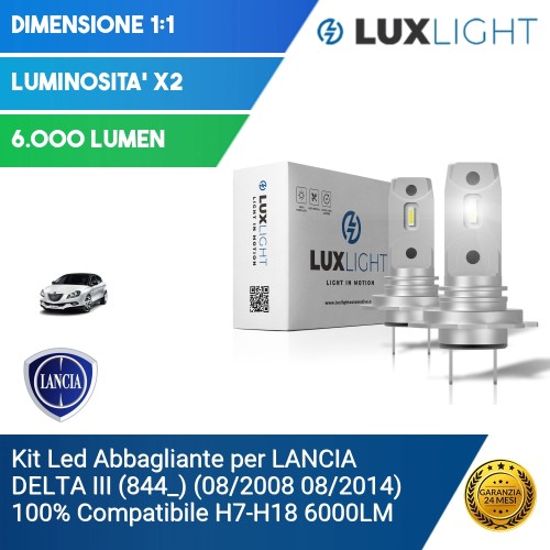 Kit Led Abbagliante per LANCIA DELTA III (844_) (08/2008 08/2014) 100% Compatibile H7-H18 6000LM