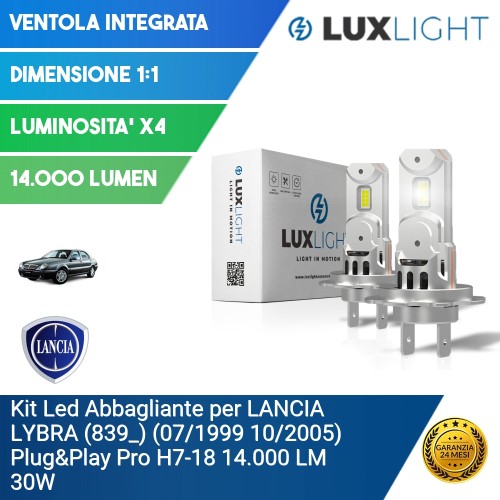 Kit Led Abbagliante per LANCIA LYBRA (839_) (07/1999 10/2005) Plug&Play Pro H7-18 14.000 LM 30W