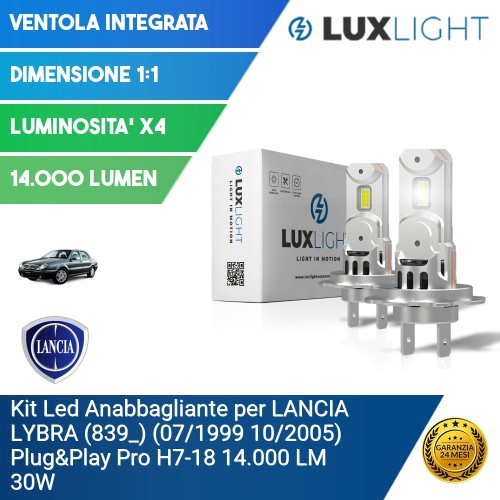 Kit Led Anabbagliante per LANCIA LYBRA (839_) (07/1999 10/2005) Plug&Play Pro H7-18 14.000 LM 30W