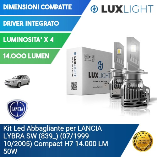 Kit Led Abbagliante per LANCIA LYBRA SW (839_) (07/1999 10/2005) Compact H7 14.000 LM 50W