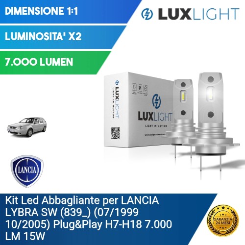 Kit Led Abbagliante per LANCIA LYBRA SW (839_) (07/1999 10/2005) Plug&Play H7-H18 7.000 LM 15W