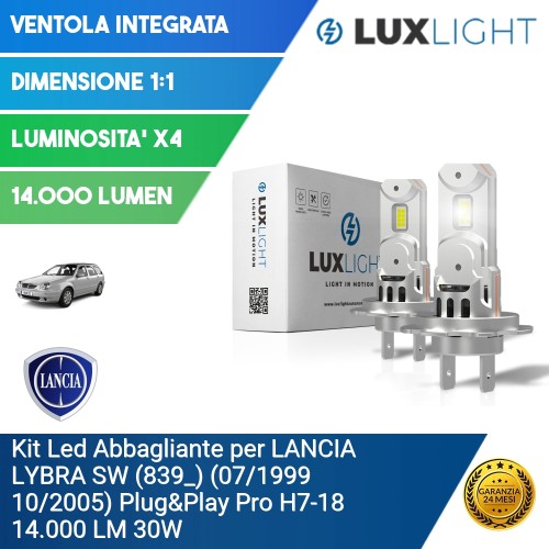 Kit Led Abbagliante per LANCIA LYBRA SW (839_) (07/1999 10/2005) Plug&Play Pro H7-18 14.000 LM 30W