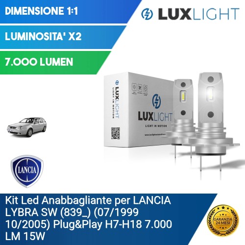 Kit Led Anabbagliante per LANCIA LYBRA SW (839_) (07/1999 10/2005) Plug&Play H7-H18 7.000 LM 15W