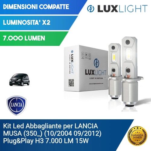 Kit Led Abbagliante per LANCIA MUSA (350_) (10/2004 09/2012) Plug&Play H3 7.000 LM 15W