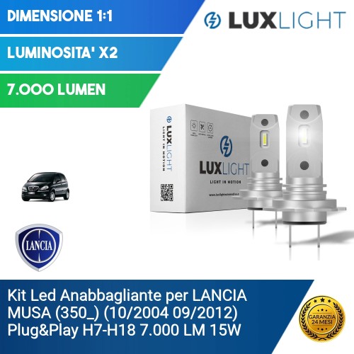 Kit Led Anabbagliante per LANCIA MUSA (350_) (10/2004 09/2012) Plug&Play H7-H18 7.000 LM 15W