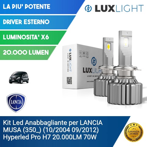 Kit Led Anabbagliante per LANCIA MUSA (350_) (10/2004 09/2012) Hyperled Pro H7 20.000LM 70W