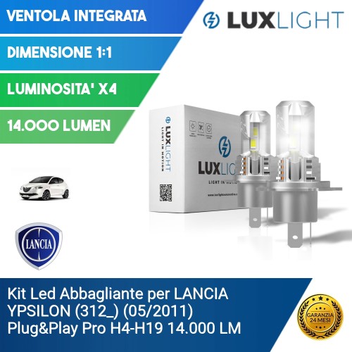 Kit Led Abbagliante per LANCIA YPSILON (312_) (05/2011) Plug&Play Pro H4-H19 14.000 LM