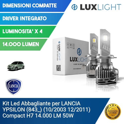 Kit Led Abbagliante per LANCIA YPSILON (843_) (10/2003 12/2011) Compact H7 14.000 LM 50W