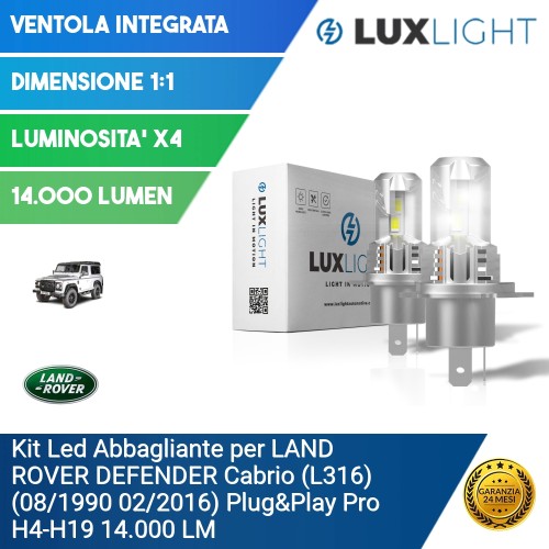 Kit Led Abbagliante per LAND ROVER DEFENDER Cabrio (L316) (08/1990 02/2016) Plug&Play Pro H4-H19 14.000 LM