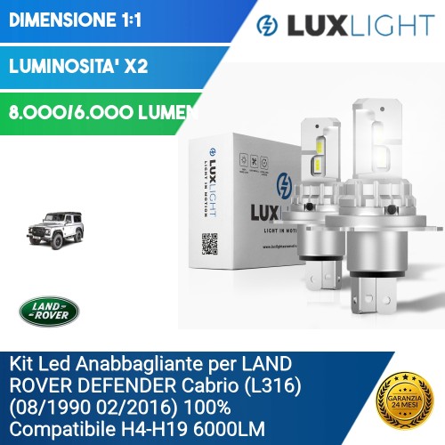 Kit Led Anabbagliante per LAND ROVER DEFENDER Cabrio (L316) (08/1990 02/2016) 100% Compatibile H4-H19 6000LM