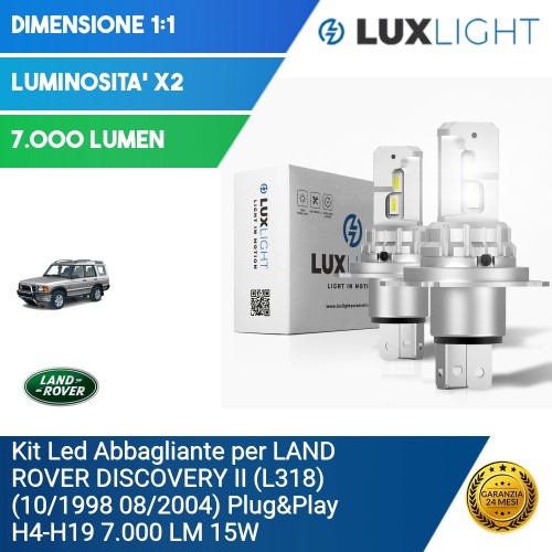 Kit Led Abbagliante per LAND ROVER DISCOVERY II (L318) (10/1998 08/2004) Plug&Play H4-H19 7.000 LM 15W