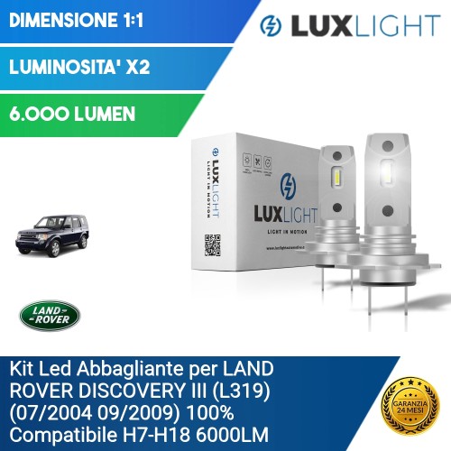 Kit Led Abbagliante per LAND ROVER DISCOVERY III (L319) (07/2004 09/2009) 100% Compatibile H7-H18 6000LM